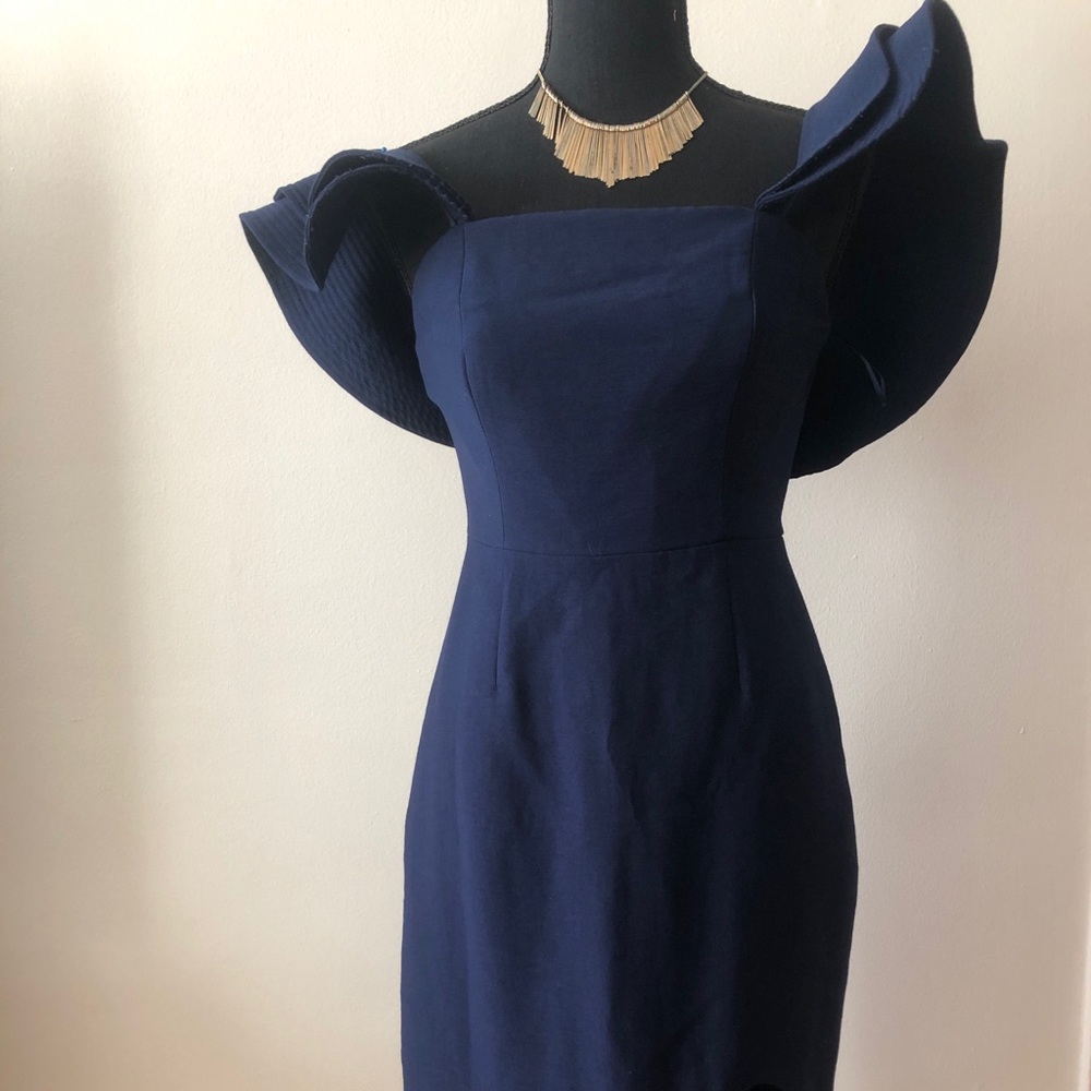 Navy blue high low style dress ! Off shoulder
